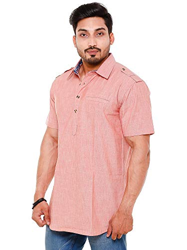 Image of Mens Cotton Linen Half Sleeve Plus Size Short Kurta