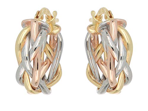 Round Earrings Braid Pattern in 18kt Gold and 925 Sterling Silver (Three Colors, 10mm)