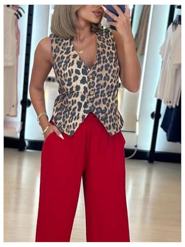 GORGLITTER Women's Leopard Print Button Up Blazer Vest Cheetah Sleeveless V Neck Going Out Crop Tops3