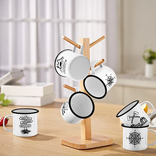Teamfar Coffee Mug, 16 Oz White Enamel Mug Set Of 6, Stylish Pattern Coffee Milk Tea Cups For Home Office Camping, Portable & Lightweight, Easy Clean & Durable, Wide Handle & Smooth Rim #TOP5