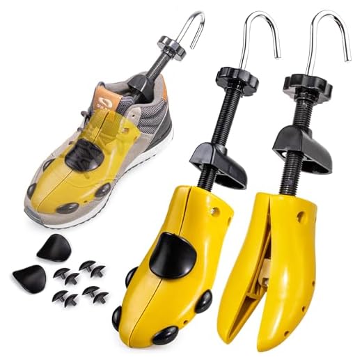 TULMERO 1 par de hormas para zapatos de 4 vías: estiramiento de zapatos, dilatador de zapatos, dilatador de zapatos, tamaño 36-46, 1 Par Amarillo, 36- 46