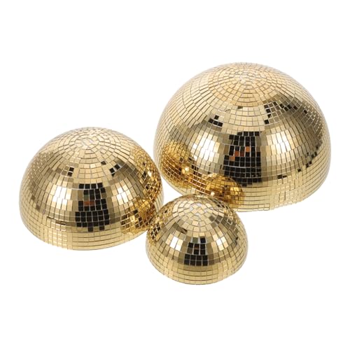 3 unidades de bolas espejadas de vidrio dorado, semiesféricas para colgar en pared con adhesivo trasero, decoración reflectante para festivales de música y espacios comerciales, fácil de limpiar miniatura 1