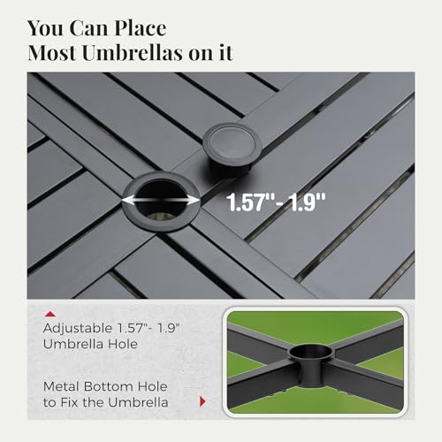 MIXPATIO Patio Table and Chairs Set for 4, 5 Pieces Outdoor Dining Set, 4 Red Textilene Chairs and 42" Metal Round Table with Umbrella Hole, for Deck Garden Backyard Lawn Poolside