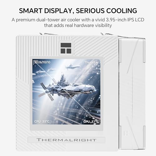 Image of Thermalright Phantom Spirit 120 Vision Snow CPU Cooler, 3.95-Inch IPS LCD Screen, 7 Heat Pipes, 120mm PWM Fan with LCP Blades, 160mm Dual Tower, for Intel LGA1851 /1700 and AMD AM5 /AM4 (White)
