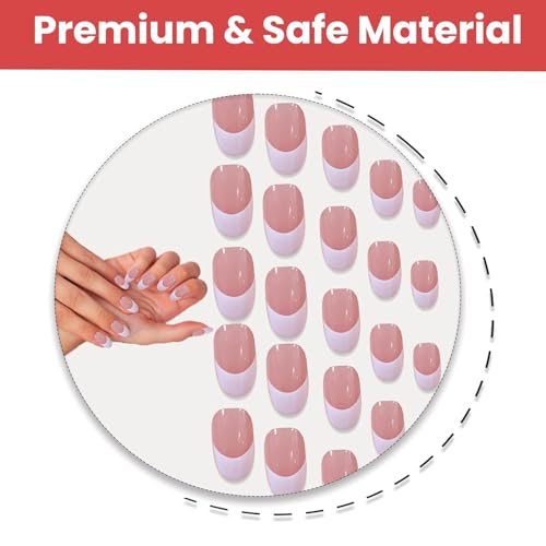 Image of TEMPERIA Press On Fake Nails For Women & Girls - French Acrylic Reusable Aesthetic - Stick On Artificial False Nails Extension - (24 pcs) (Pink & White)