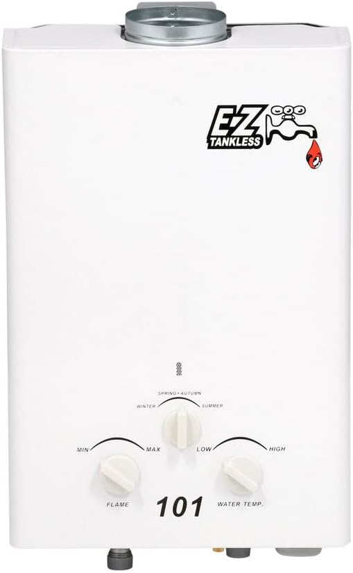 EZ 101 Tankless Water Heater - Propane (LPG) Gas - 2 GPM - Small - Portable - Point of use - Battery Powered Ignition - Camping - RV - Hunting