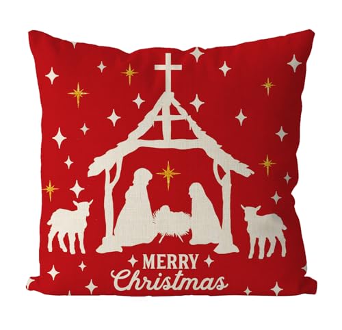 Gagec CHRISTMAS PILLOW-13 Pillow Covers 20X20 Inch Nativity Religious Throw Pillow Case Red Xmas Winter Home Decor Living Room Decorative Cushion Case cover
