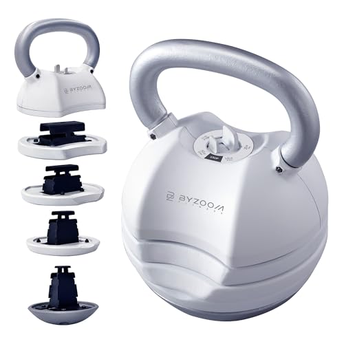 Image of BYZOOM FITNESS Pure Series Adjustable Kettlebell 30 /40 /50LB - 5-IN-1 Weight Change, Patented Quick-Change Machenism, Ergonomic Curved Handle for Home Gym, Strength Training, HIIT, White OR Black