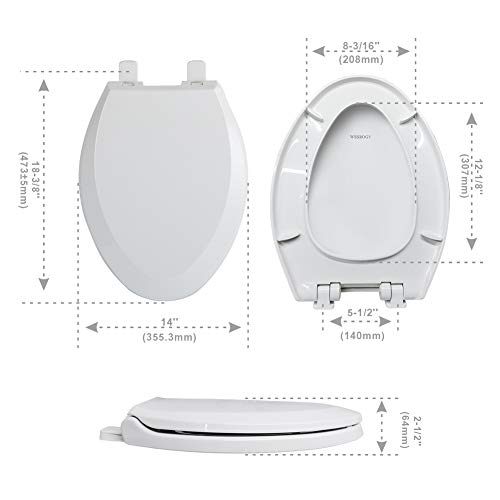 Elongated Toilet Seat with Lid, Quiet Close, Fits Standard Elongated or Oblong Toilets, Slow Close Seat and Cover, Oval, White