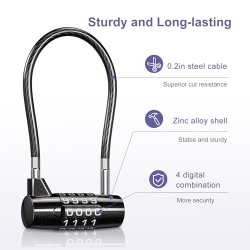 Cadenas en acier étanche 17 cm de long avec code à 4 chiffres réinitialisable