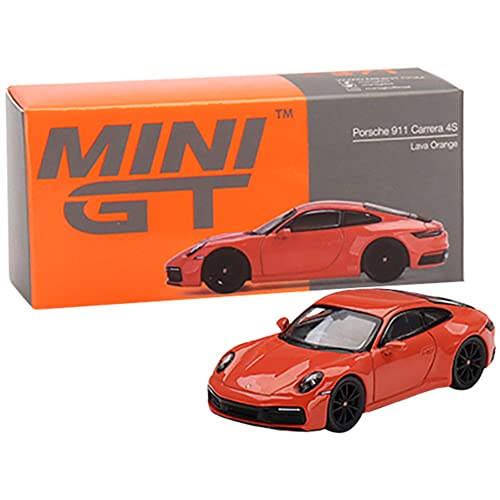 True Scale Miniatures Model Car Compatible With Porsche 911 (992) Carrera 4S Lava Orange Limited Edition 1/64 Diecast Model Car Mgt00371 #TOP2