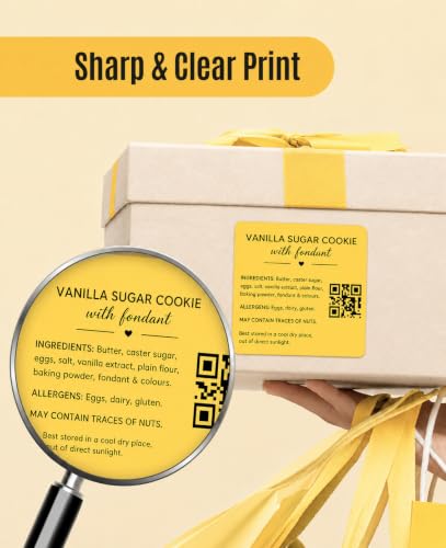 Image of SEZNIK Waterproof, Non-Tearable, Long Lasting Print, Sticky Thermal Lables, Label Roll, 2 inch Adhesive Thermal Labels for Label Printers (50mmx50mm) - 500 Lables, Yellow