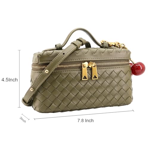 Image of Small Woven Box Crossbody Bags for Women Mini Top Handle Clutch Purse