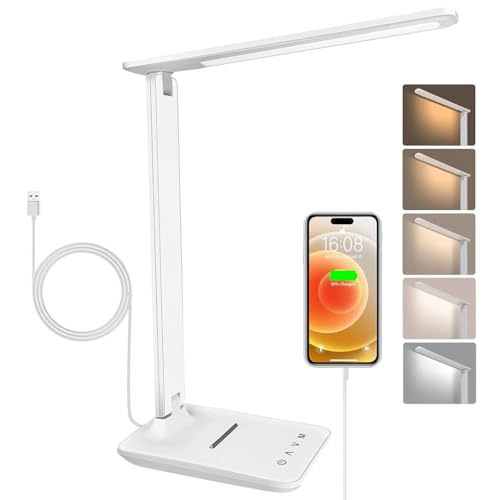 ELEPHANTBOAT® Desk Lamp LED Dimmable Eye Protection, Desk Lamp with 5 Colours and 5 Brightness Levels, Table with USB Charging Port Touch Control for 