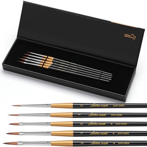 Golden Maple Kolinsky Sable Miniature Paint Brushes 5PC Professional Detail Paint Brushes Arrow Point Paint Brush Set for Models Watercolor Details Figures & Gouache Painting Black