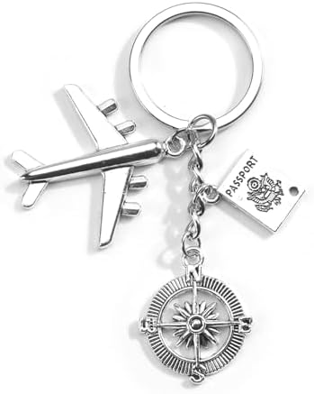 Keychain with Airplane Passport Compass Pendant, Gifts for Women ...