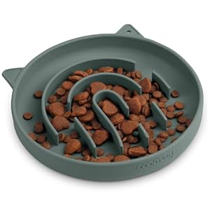 Coomazy Silicone Slow Feeder Dog Cat Bowls, Interactive Puzzle Toy for Pets Food Training, Keeps Dogs Cats Busy, Prevents Puppy Kitty Overeating (Dark Green, 1.4Cup)