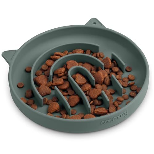 Coomazy Silicone Slow Feeder Dog Cat Bowls, Interactive Puzzle Toy for Pets Food Training, Keeps Dogs Cats Busy, Prevents Puppy Kitty Overeating (Dark Green, 1.4Cup)