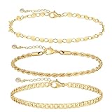 Gold Bracelets for Women Waterproof, 14K Real Gold Jewelry Trendy Thin Dainty Stackable Bracelet Pack Fashion Accessories Gifts for Womens Dainty Bracelets Silver Jewelry Gifts for Women Christmas