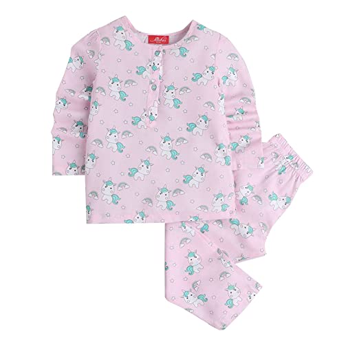 Image of Hopscotch Girls Cotton Animal Print Top and Pajama Set in Peach Colour