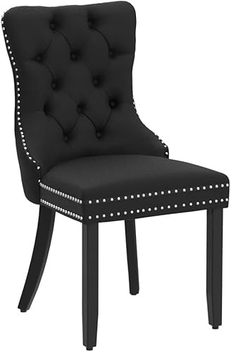 Miniatura 4 de Juego de 2 sillas de comedor de terciopelo negro, sillas de cocina y comedor, Sillas de Comedor, cabezas de clavos acolchadas, tapizadas de