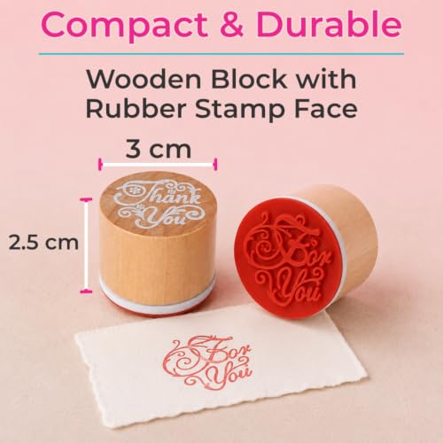 Image of Oytra Wooden Rubber Stamps Set of 6 Round Block Word Stamp for Bullet Journal Scrapbooking Card Making Sentiment Messages Kit Good Luck Miss You Thank You Love My Friend (Word Message Stamp Set)