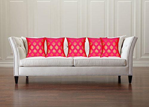 Image of pink parrot Durable Dopian Silk Decorative Jacquard Cushion Cover Sofa Chair Seat Pillowcase (Pink, 40x40 cm) -Set Of 5 Pcs