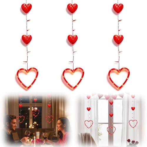 Lumières de fenêtre Saint-Valentin 20 LED lot de 3 cœurs