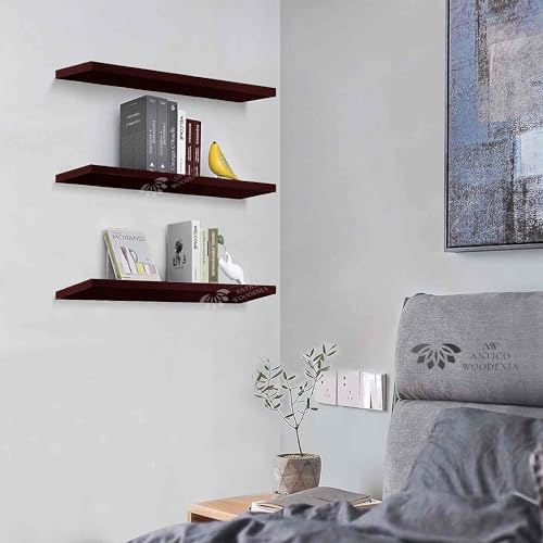 Image of Aries Wooden Floating Wall Shelf| Wall Rack Shelf | Wall Mount for Living Room, Bedroom, Kitchen (Set of 3 Brown, XX-Large (24inches))