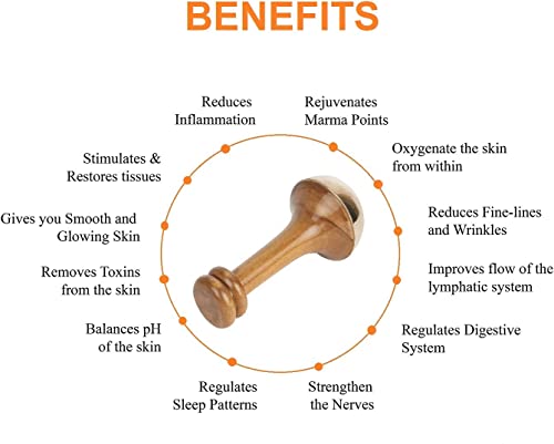 HEALTHANDWEALTH Ayurvedic Kansa Wand Face Foot and Body Massager - Set of Kansa Wand Comfortable Grip & Deep Relaxation Massage Tool Teak Wood Handle (Natural) - Image 5