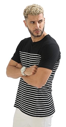 Image of fanideaz Mens Cotton Half Sleeve Striped Round Neck T Shirt