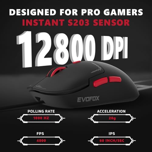 Image of EvoFox Phantom Air Wireless Gaming Mouse Tri-Mode Rechargeable, 12,800 DPI, 1000Hz Polling Rate, Ultra-Lightweight 69g Design, RGB Lighting, 6 Programmable Buttons, Software Support