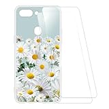ESCAMOT Bedruckte Hülle + 2 Glas Schutzfolie Kompatibel mit Oppo R15 Dream Mirror, Stoßfeste Weiche Cover & HD Klare Tempered Glass Folie (Blume 5)