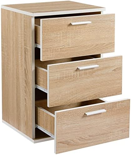 Yaheetech 3 Drawer Bedside Table Cabinet, Chest Dresser, Wood Night Stand with Metal Handels, Storage Side Table for Bedroom Living Room, 35 x 40 x 60cm