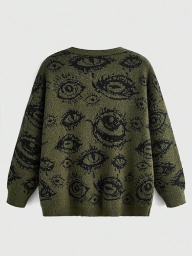 SHENHE Women's Oversized Graphic Button Down V Neck Drop Shoulder Long Sleeve Cardigan2