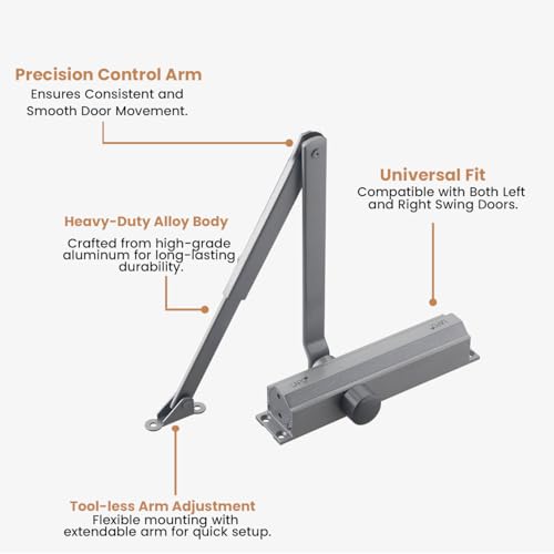 Image of LAPO 2 Piece Heavy Duty Aluminium Automatic Hydraulic Double Speed Door Closer for Home Office | Aluminium and Wooden Soft Door Closers with Fitting Set for All Door Weight Up to 65 Kg (Silver Finish)