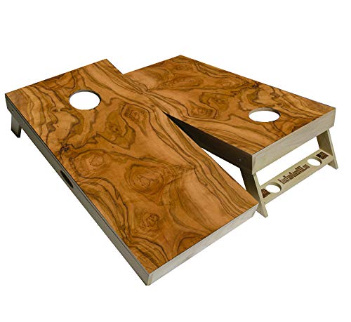 Wood Grain Series - Premium Cornhole Boards w Cupholders and a Handle - Includes 2 Regulation 4' x 2' Cornhole Boards w Premium Birch Plywood and 8 Cornhole Bags (1280)