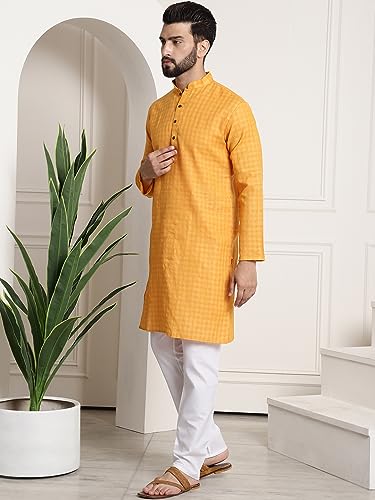 Image of SOJANYA (Since 1958 Men's Cotton Blend Checked Kurta and Churidar Pyjama Set