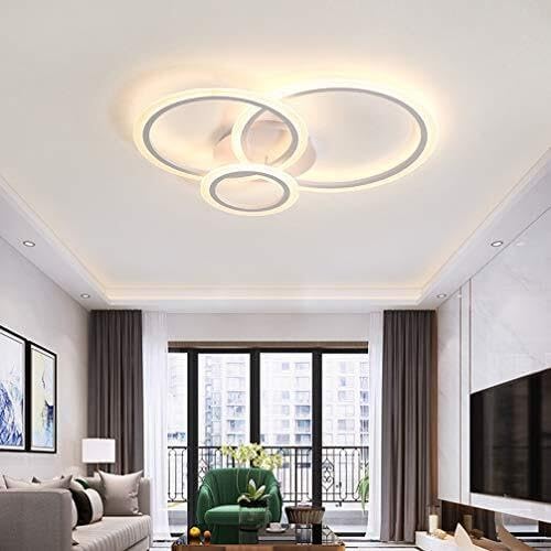 Modern Dimmable LED Ceiling Light with Remote Control, Flush Mount 3-Ring Acrylic Shade Fixture for Bedroom, Living Room, Dining Room, and Hallway Lighting (L69xW67cm)