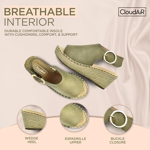 Image of CLOUDAIR Selina Women's Espadrille Wedge Sandals - Comfortable and Stylish Platform Slip On Sandals with Buckle Closure, Comfy Wedge Heels for Women, Fashion Summer Sandals