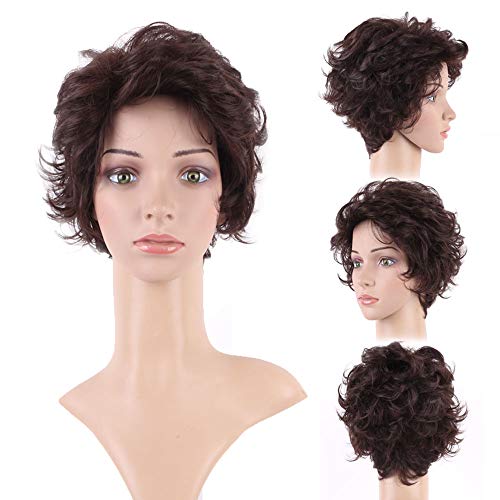 Short Dark Brown Wigs for Women Pixie Wavy Layered Full Hair Chaotic Beauty Heat Resistance Synthetic Wig for Anime Cosplay 4inch