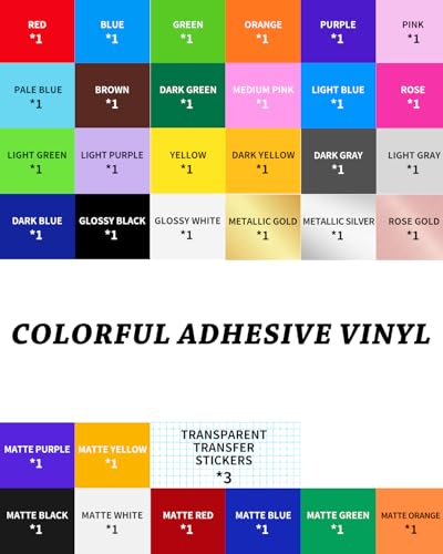 UCEC Smart Permanent Vinyl for Cricut Joy Xtra, 32 Assorted Colors Adhesive Vinyl & 3 Transfer Films for Cricut Machine, Self Adhesive Vinyls 24 x 30.5 cm, Ideal for Cars, DIY Cups, Decoration, 35 Pcs