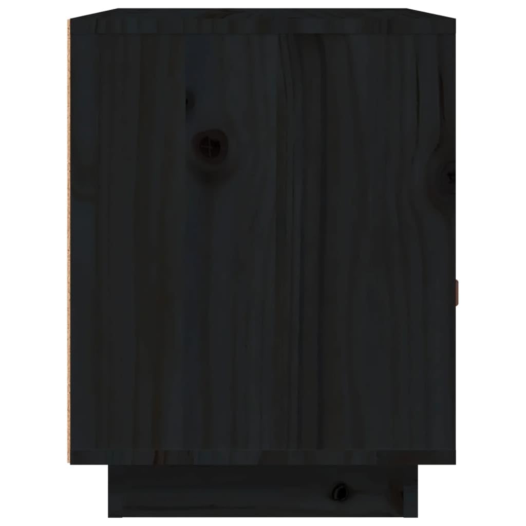 Comodino Nero in Legno Massello di Pino 45x45x40 cm con Cassetto e Vano a Giorno, Mobiletto Salvaspazio per Camera da Letto Soggiorno Ufficio, Tavolino Contenitore Organizzatore