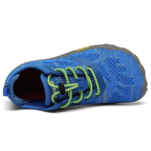 SAGUARO Kinder Barfußschuhe Traillaufschuhe Jungen Mädchen Trainingsschuhe Zehenschuhe Atmungsaktiv rutschfest Walkingschuhe Laufschuhe Schnell Trocknend Badeschuhe, Blau 31 EU