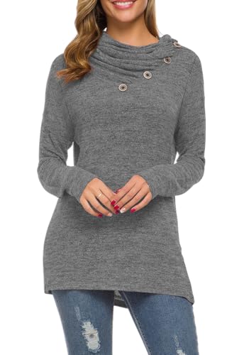 Image of WEACZZY Women's Long Sleeve Shirts Button Cowl Neck Casual Loose Tunic Tops Blouse Dressy Fashion 2026