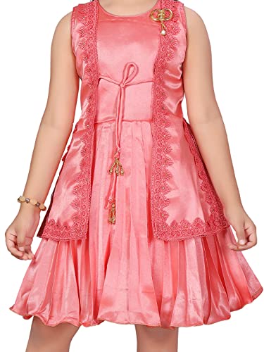 Image of MUHURATAM Girl's Silk Fit and Flare Knee-Length Dress