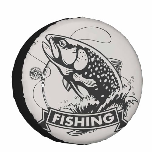 Image of Fishing Spare Tire Cover Bass Fish Rainbow Trout Hunting Catch Animal Art Sea Marine Polyester Universal Wheel Tire Cover for Trailer Camping Weatherproof for Rv SUV Truck Camper Travel 15 inch