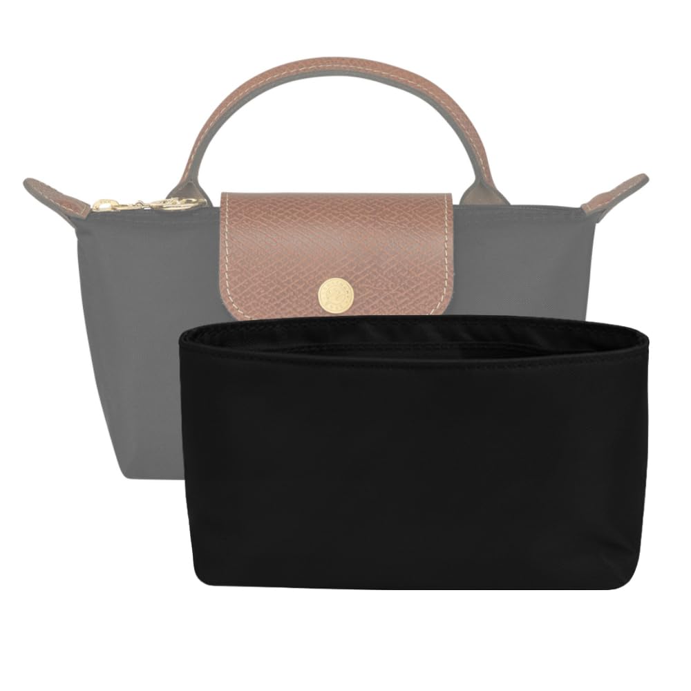 DOSIBAG Waterproof Purse Organizer Insert for le pliage bag Mini Pouch with Handle, Long Champ City Mini Handbag Organizer (Black)-image-37