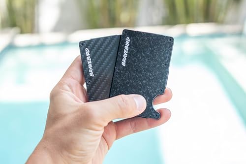 Bravebird Slim Metal Wallet, Card Holder, Forged Carbon Color, 8-9 Card Capacity, RFID Blocking, Clip or Strap4