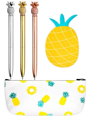 JeVenis Pineapple Pens Ballpoint Pens with Pineapple Pencil Pouch Bags Ins Style Pineapple Notes Stickers for Office Set
